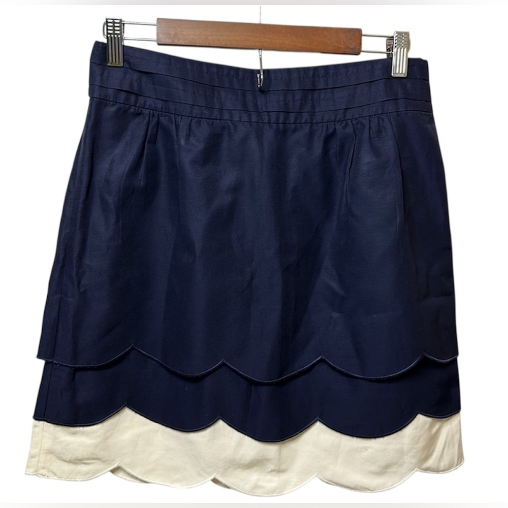 Anthropologie Floreat Navy "Scalloped Clouds Skirt" Cotton Silk Sz 8